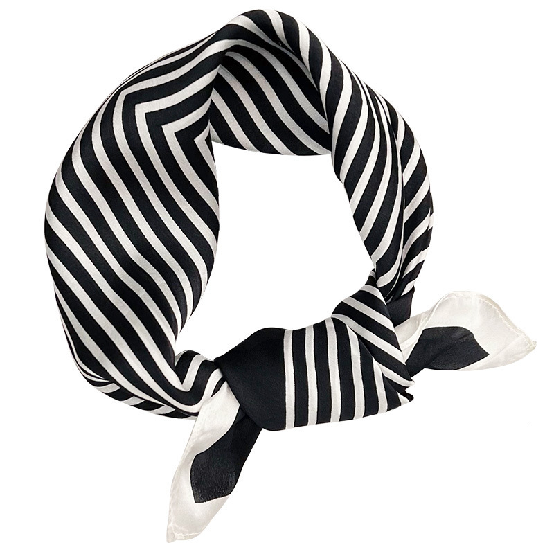Yang Caiyu's same style striped versatile for bag decoration, formal wear, French-style neck scarf, spring and autumn mulberry silk square scarf - view 6