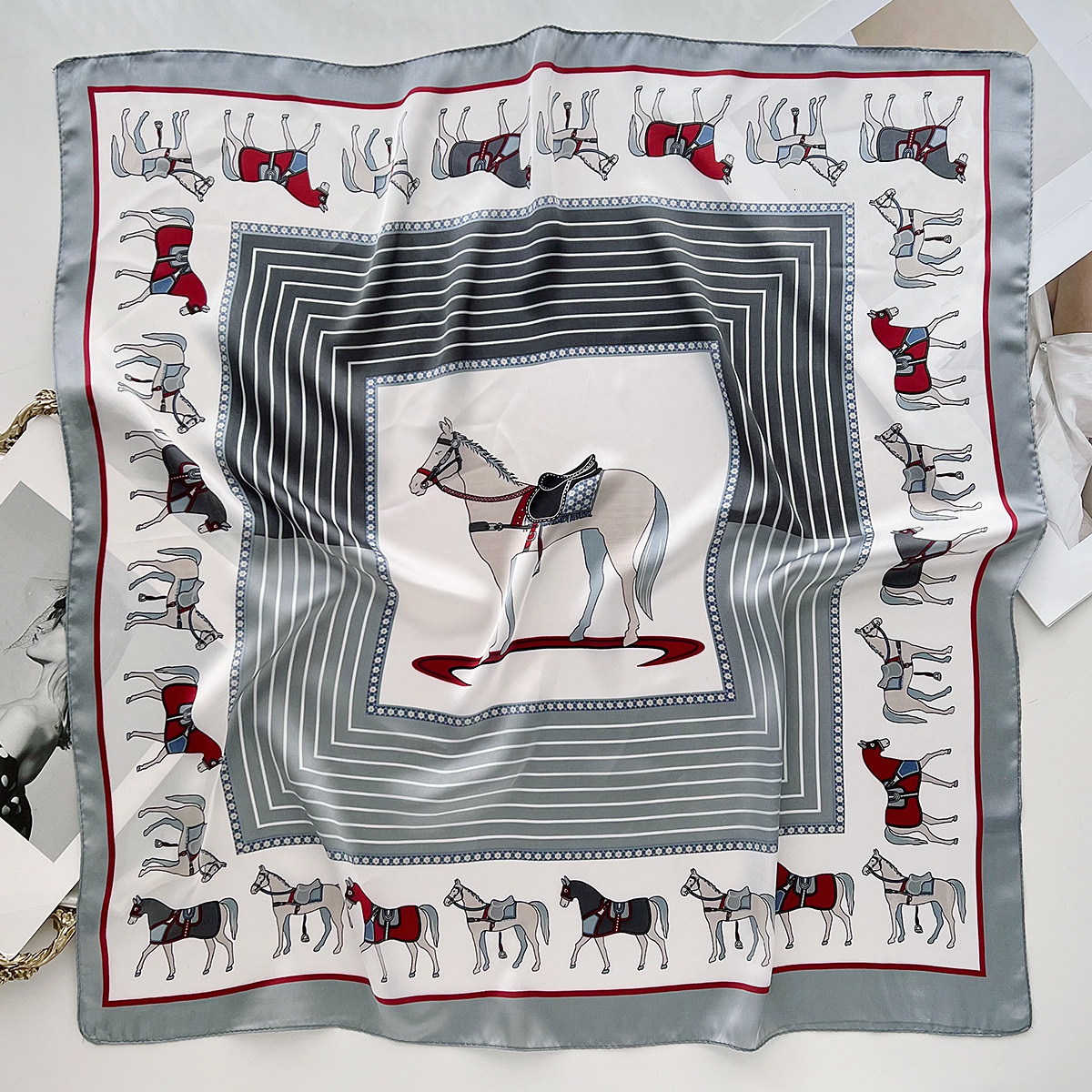 Sweet stylish colorful horse line print pattern, perfect for outdoor sun protection in spring and autumn, new fashion scarf - view 5