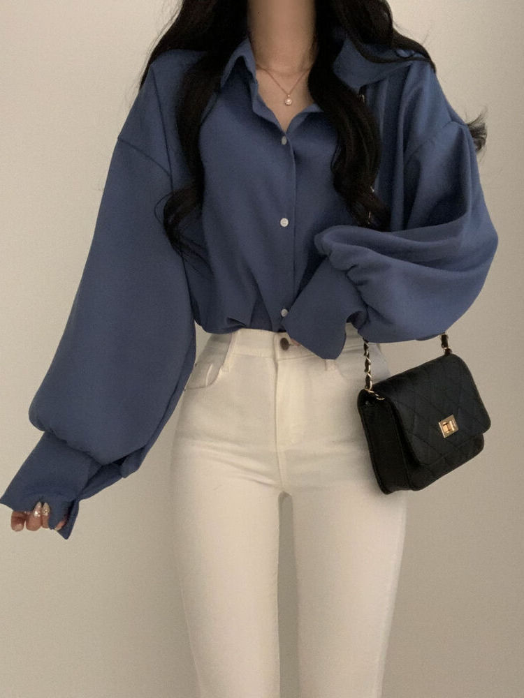 Elegant Red Women's Shirt Vintage Design Spring Fashion Inner Wear Chic Top Korean Style Sweet Loose Fit Long Sleeve Button up - view 4