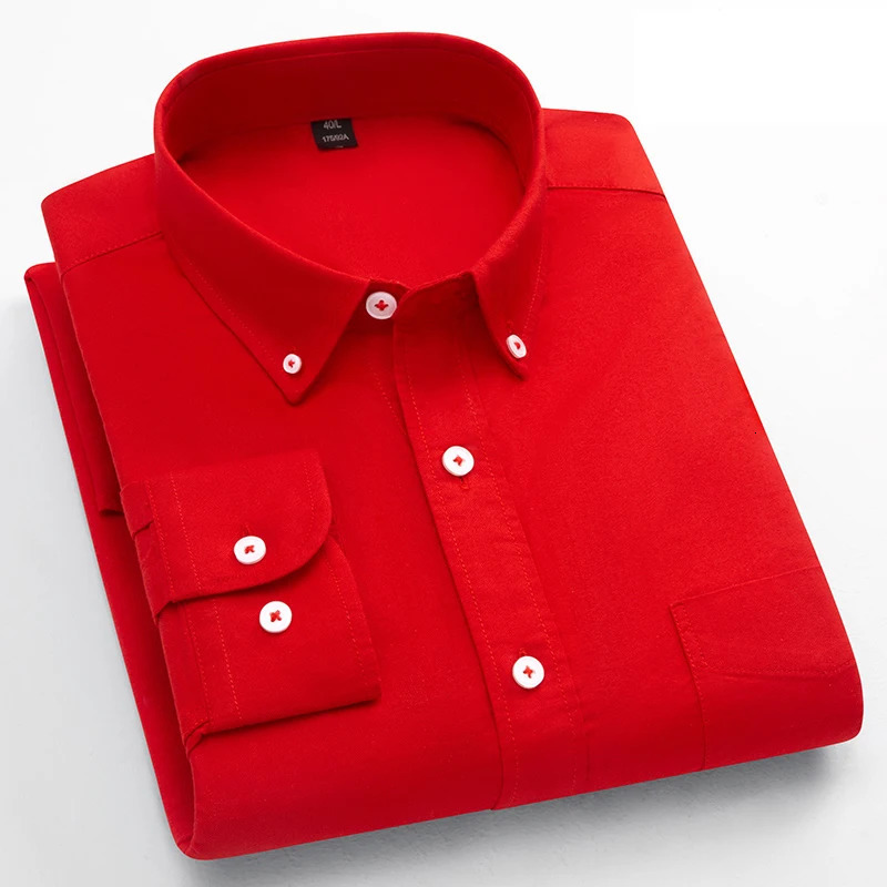 Classic Fit Fashion 100% Cotton Long-Sleeve Shirt for Men Single Pocket Slim Fit Casual Top Soft Oxford Solid Color Office Cloth 260922 - view 5