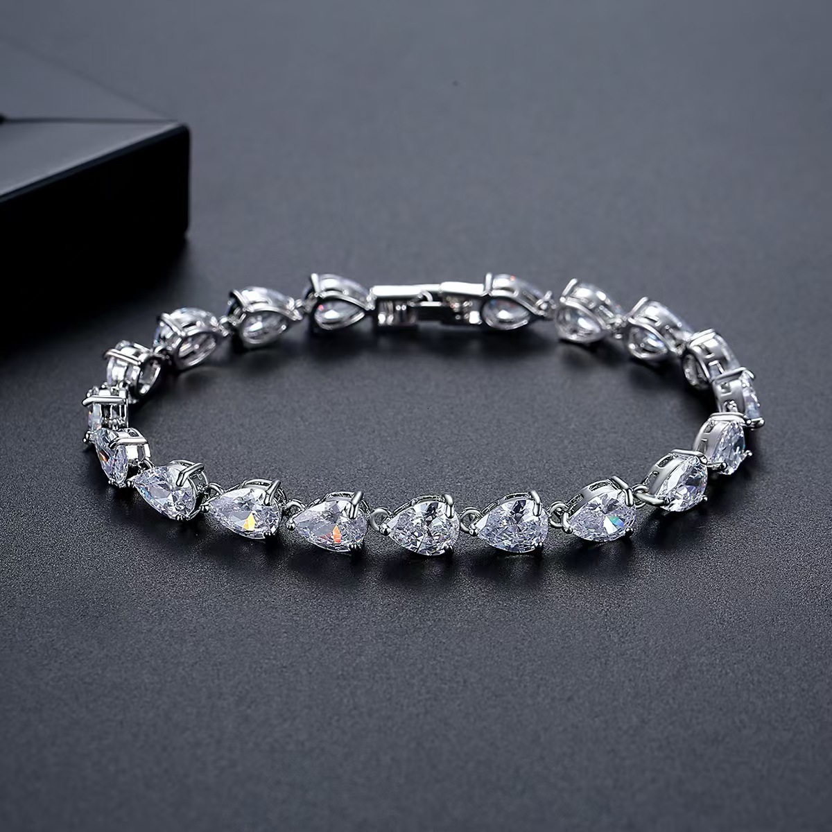 925 Sterling Silver Moissanite Tennis Bracelet Pear Cut Teardrop Stone Chain Bracelet Fine Jewelry For Women Wedding Party - view 5