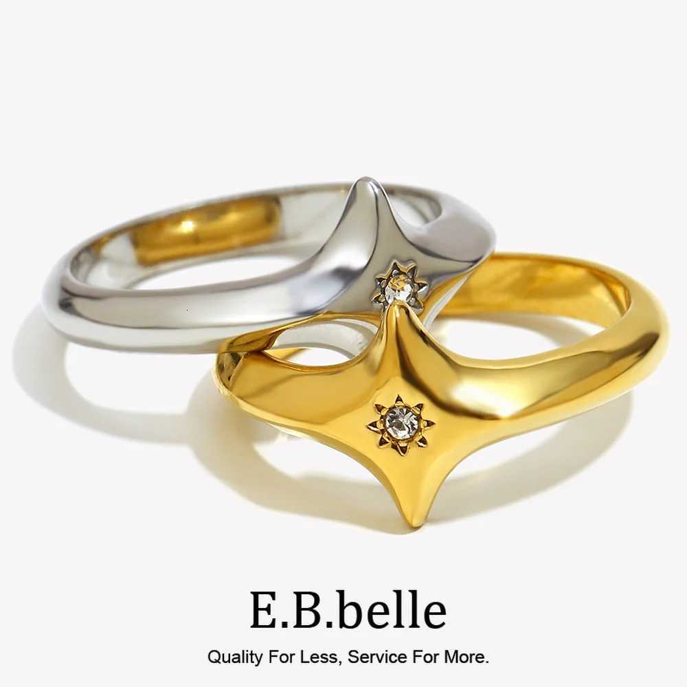 Star Band Rings E.B.belle Four-pointed Zircon Ring Stainless Steel Minimalist Style Creative Personalized Jewelry For Women Accessories N260924 - view 3