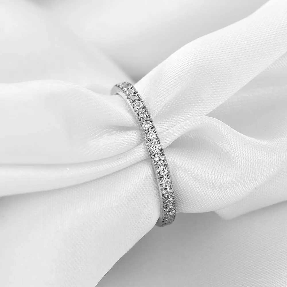 CZ Band Rings Full Small Zircon Channel Setting Stainless Steel Engagement Rings for Women N260924 - view 7