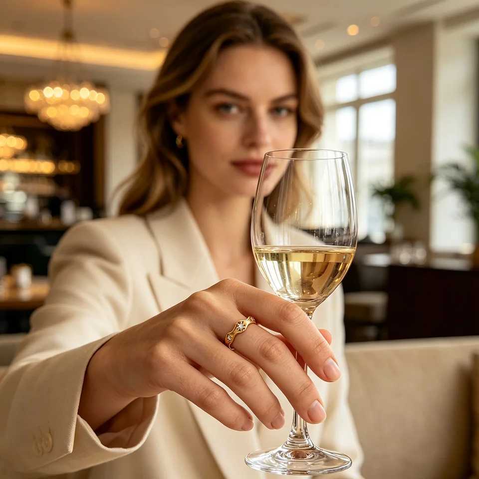 Rhinestone E.B.belle Band Eight Rings Awn Star Wave Shape Ring Stainless Steel 18k Gold Plated Exquisite Women Jewelry For Party Dating N260924 - view 5