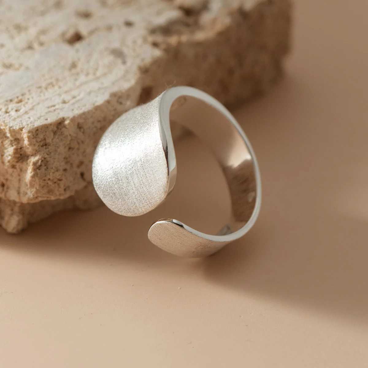 Sterling 925 Band Silver Rings Matte Finish Geometry Adjustable Rings For Women Wedding Engagement Luxury Jewelry Jewellery Moneys 925 N260924 - view 6