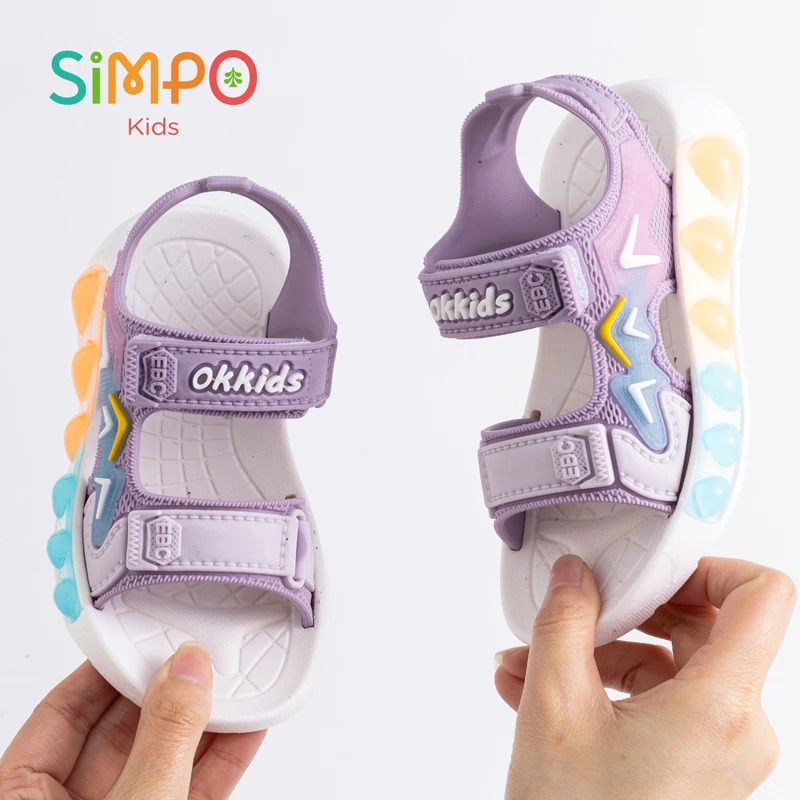 1 Pair Sport Sandals For Boys And Girls Summer Outdoor Soft Bottom Breathable Lightweight Casual Beach Shoes With Hook Loop 260923