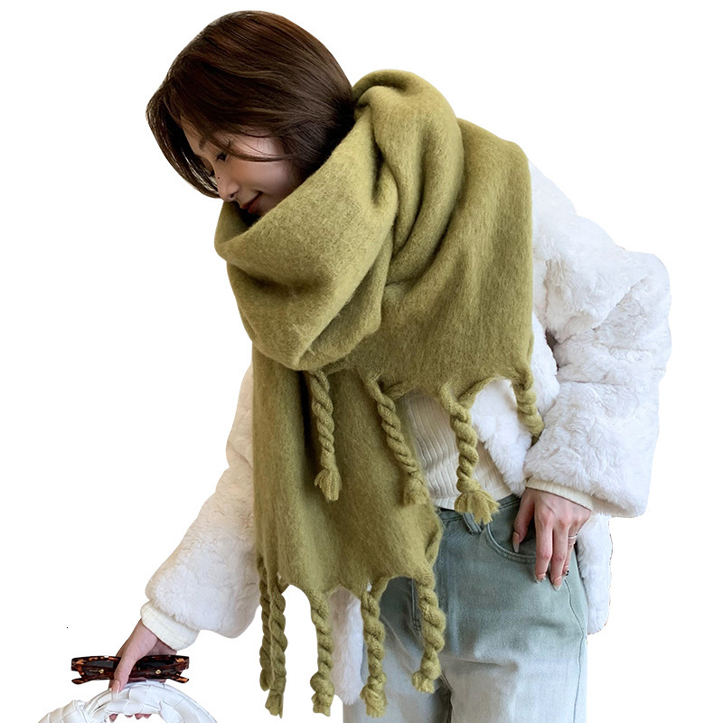 Clearance Zhao Liying Same Autumn Winter Warm Soft Solid Color Scarf Korean Version Ins Style Braided Loop Shawl Neck Warmer - view 6