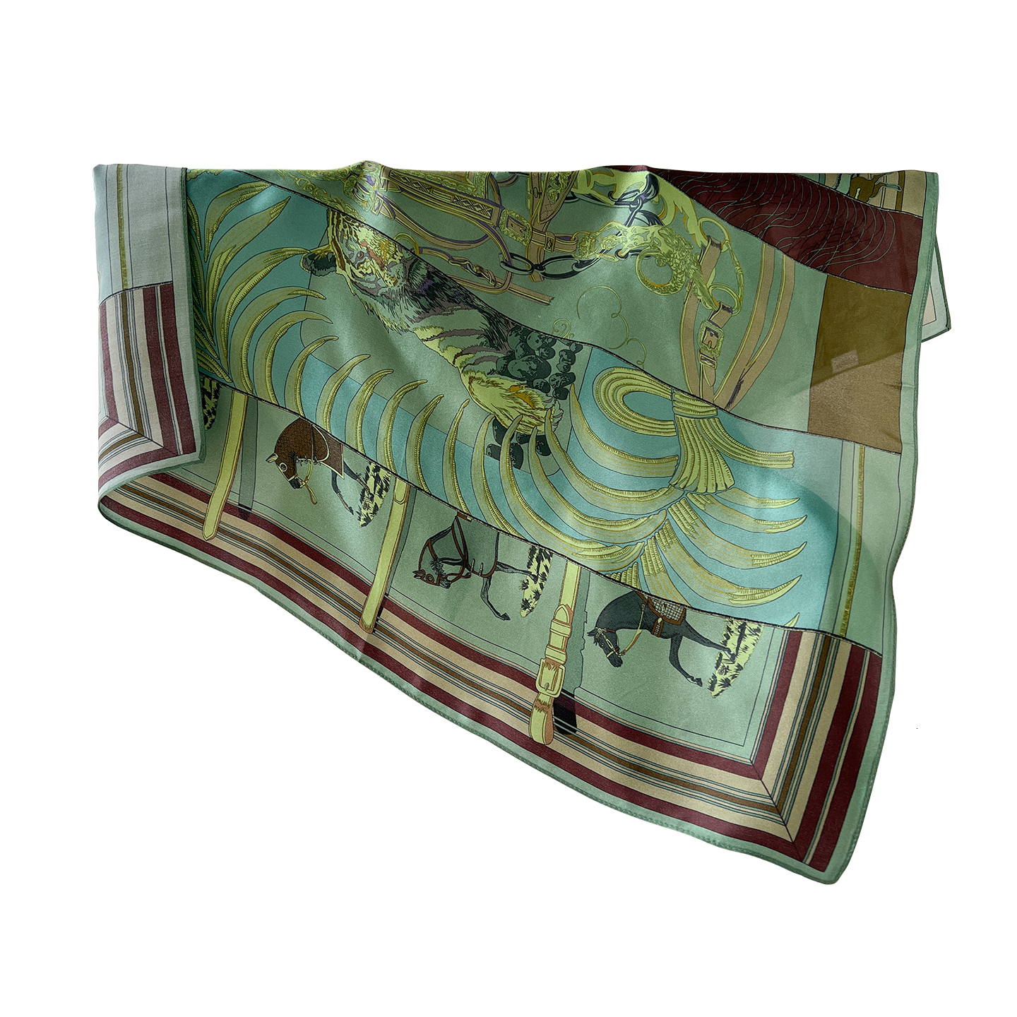 100% mulberry 70*70 silk green carriage versatile square scarf professional shirt suit decorative neckerchief - view 6