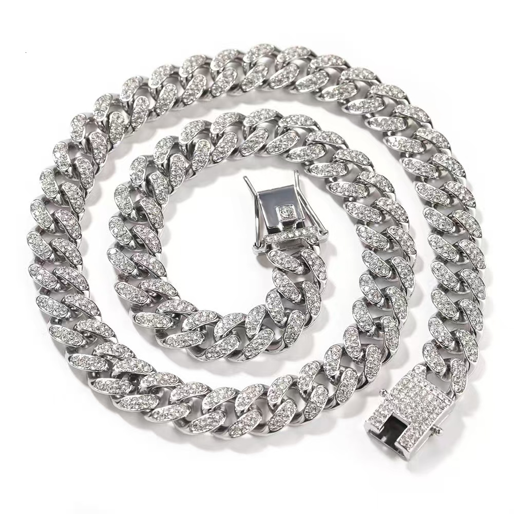 Iced Out Moissanite Cuban Link Chain 18K Gold Plated Silver Plated Hip Hop Necklace Bracelet For Men Bling Full Stone Miami Chain Jewelry - view 4