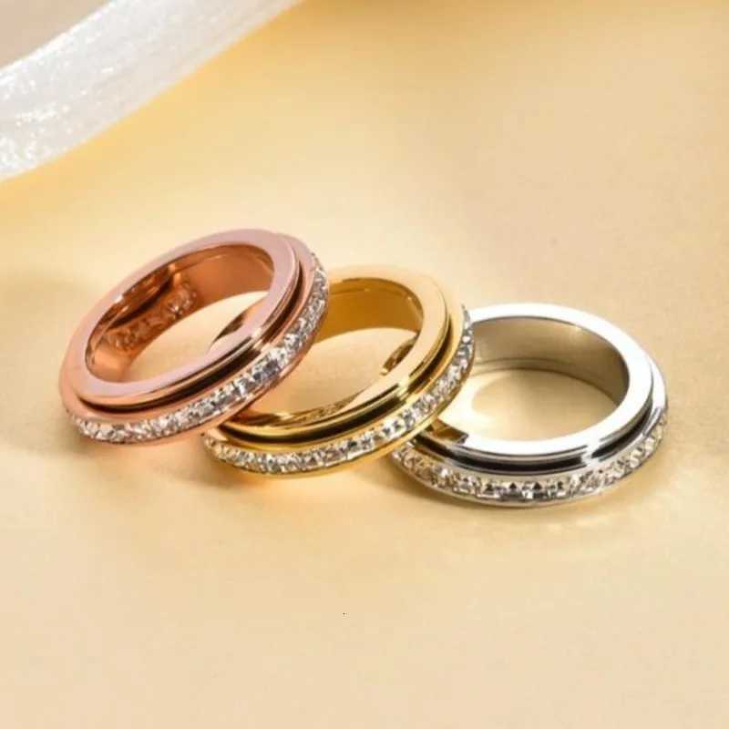 Rotatable Band Steel Rings Stainless Anxiety Ring with CZ Gemstone Ring for Women Men Unisex Stress Relief Statement Rings Jewelry Gifts N260924 - view 3