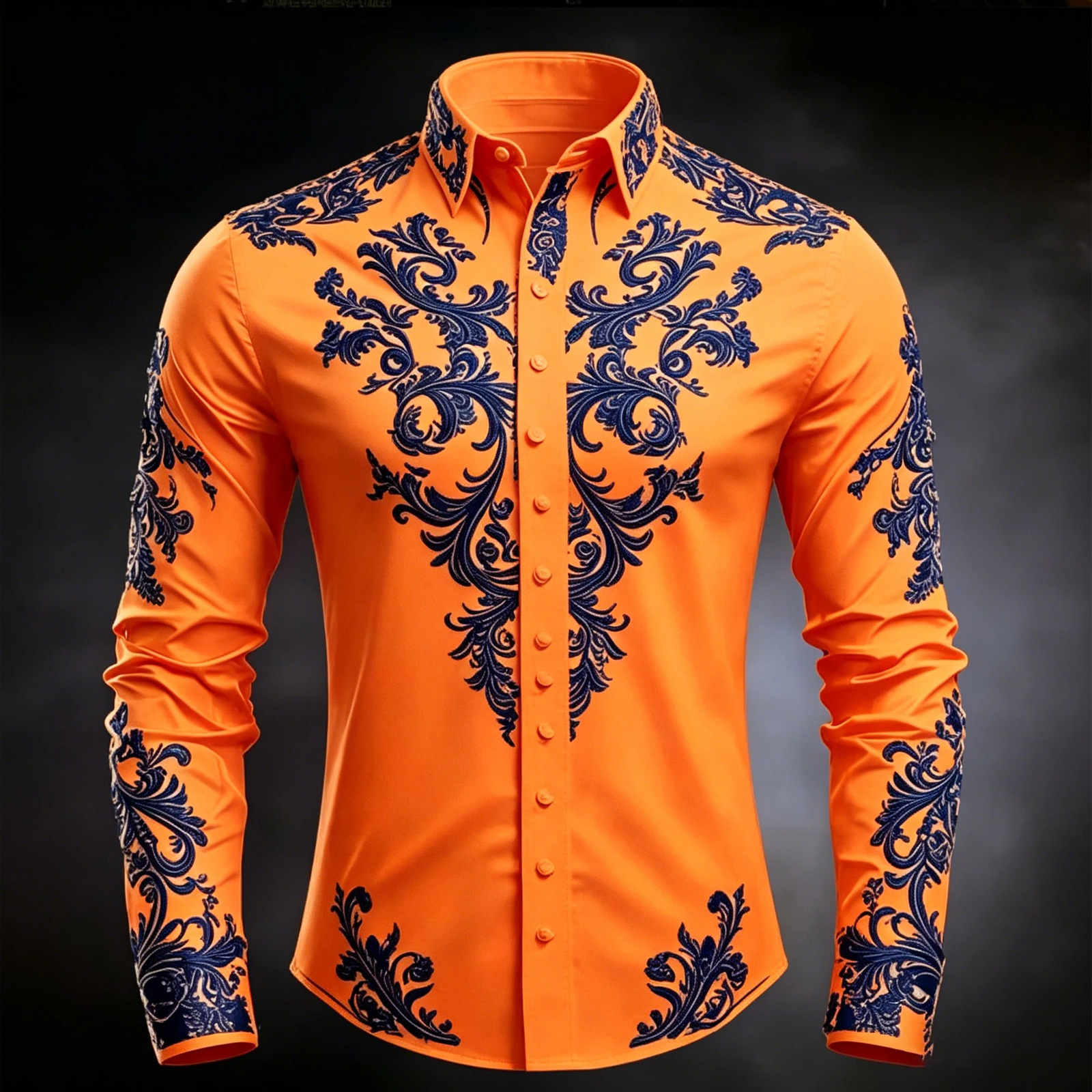 Men's y Baroque Print White Satin Dress Shirt Long Sleeve Slim Fit Formal Business Party Button Down Shirt 260922 - view 6