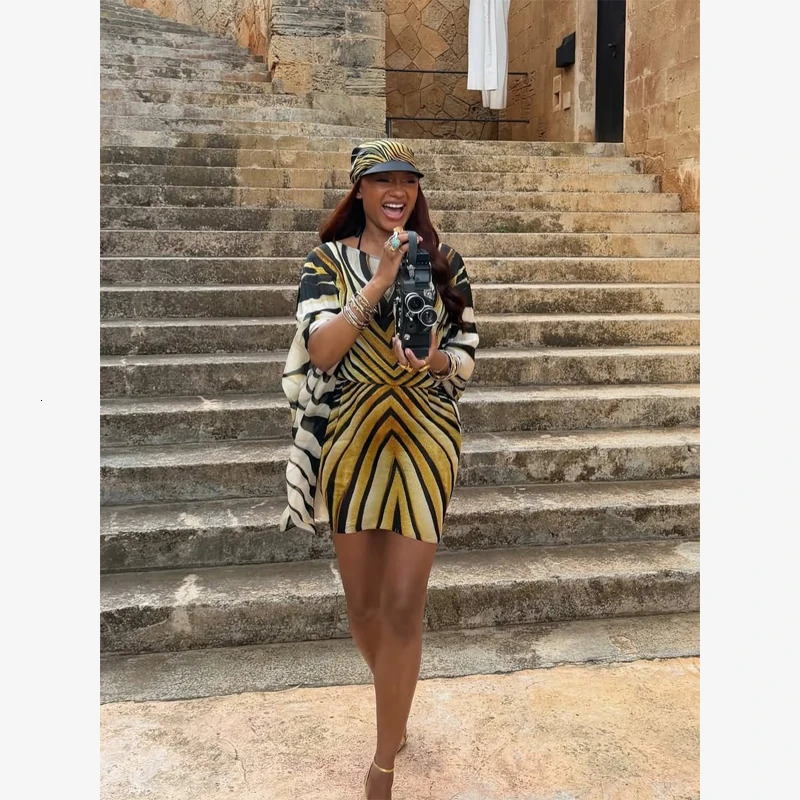 Linen-feel Vertical Stripe Long Sleeve Wrap Maxi Dress V Neck Asymmetrical Hem Vacation Dress Suitable For Daily Commute Wear 260922 - view 7