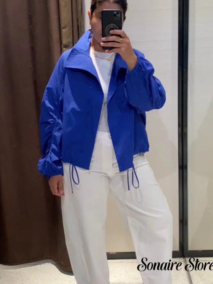 Solid Color Single Breasted Short Drawstring Womens Jacket Fashionable Loose Long Sleeved Jackets 2026 Autumn Street Wear 260924 - view 3