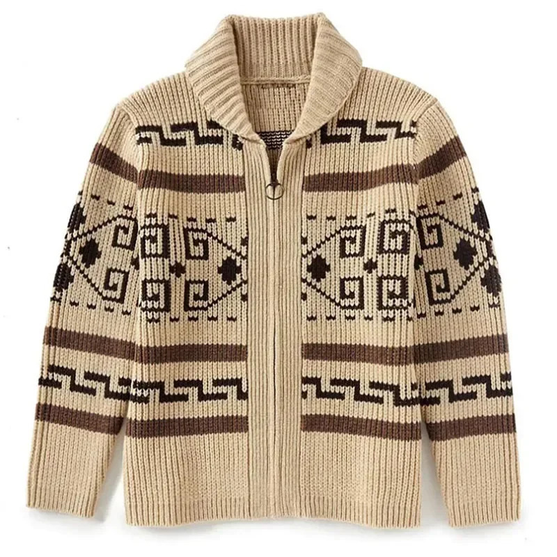 Winter Sweaters Cardigan Men Vintage Jacquard Kintted Jacket Knitwear Fashion Shawl Collar Zipper Casual Thick Cardigans 260920 - view 5