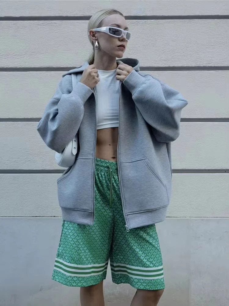 HH Autumn Women Casual Hooded Jacket Loose Oversize Zipper Hoodie Sweatshirts Solid Coat Office Lady Chic Outwear Tops 260924 - view 4