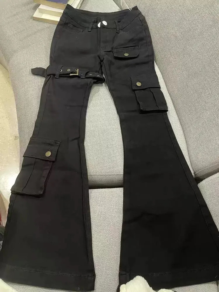 2026 Cyber Y2K Fashion Strap n Slim Stacked Flare Jeans Pants For Women Clothing Multi Pockets Lady Trousers Pantalon Femme 260922 - view 7