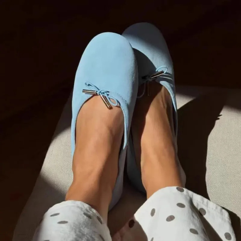 HighQuality Soft Leather Ballet Flats Women Bow Tie Detail RoundToe SlipOn Loafers Comfortable Soft Soles Suede Casual Shoes 260924 - view 4