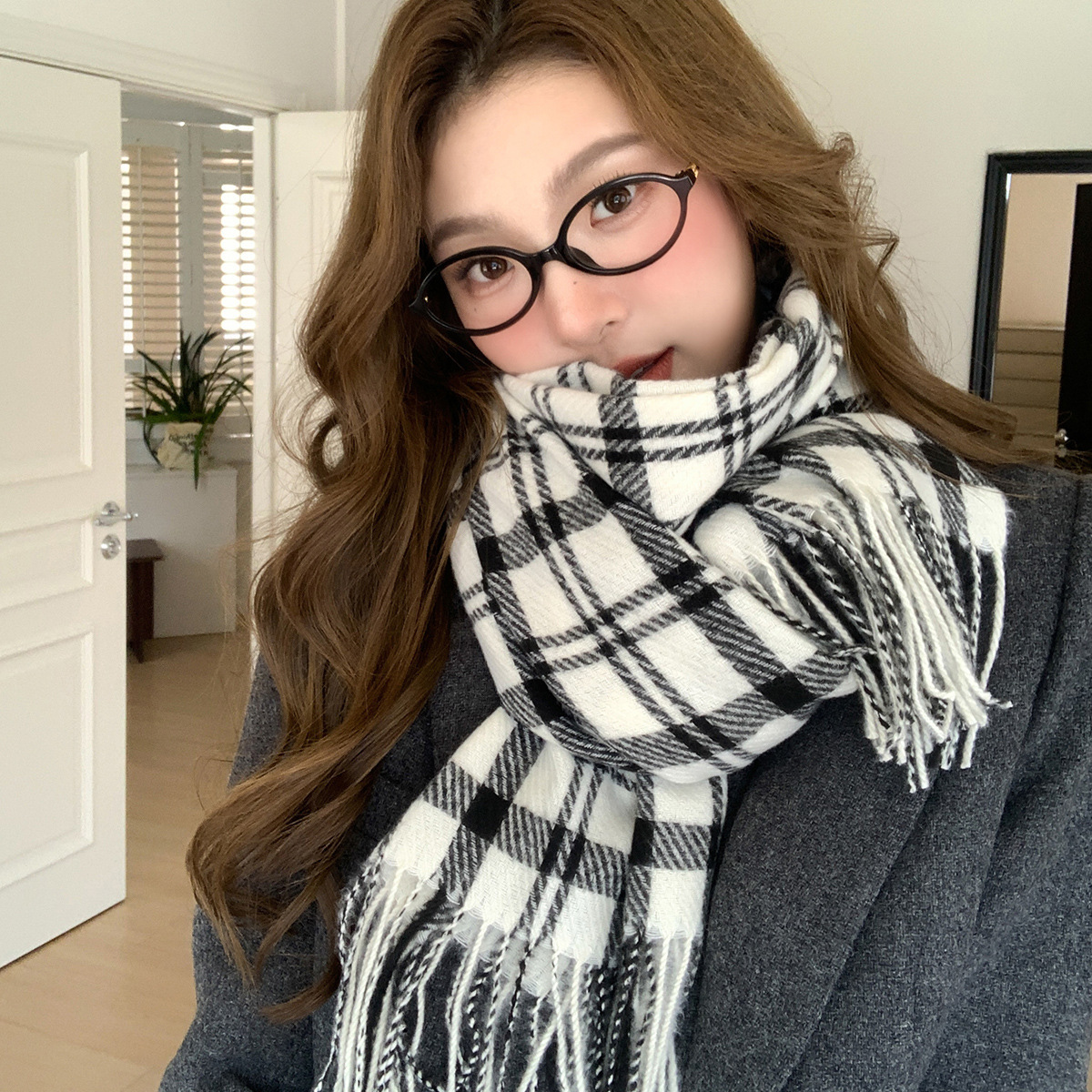Classic Plaid Scarf Winter New Korean Retro Shawl Japanese Style Student Imitation Cashmere Warm Thickened Neck Warmer