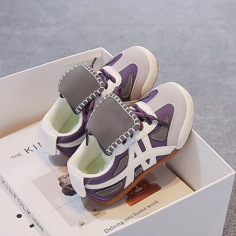 Kids Retro Color Block Sneakers Flip Tongue n Contrast Stitching Non Slip Rubber Sole Boys Girls Street Daily Walking Shoes 260920 - view 6