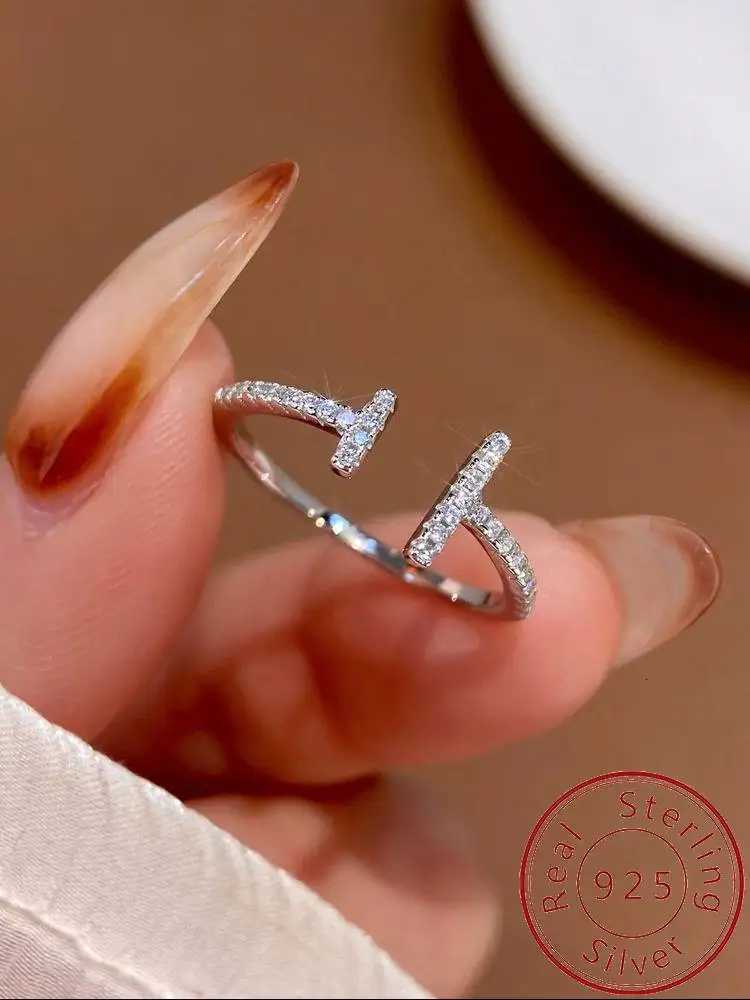 Sterling 925 Band Silver Rings Simple Shiny Parallel Length Adjustable Zircon Ring For Women Engagement Luxury High Quality Fine Jewelry N260924 - view 3