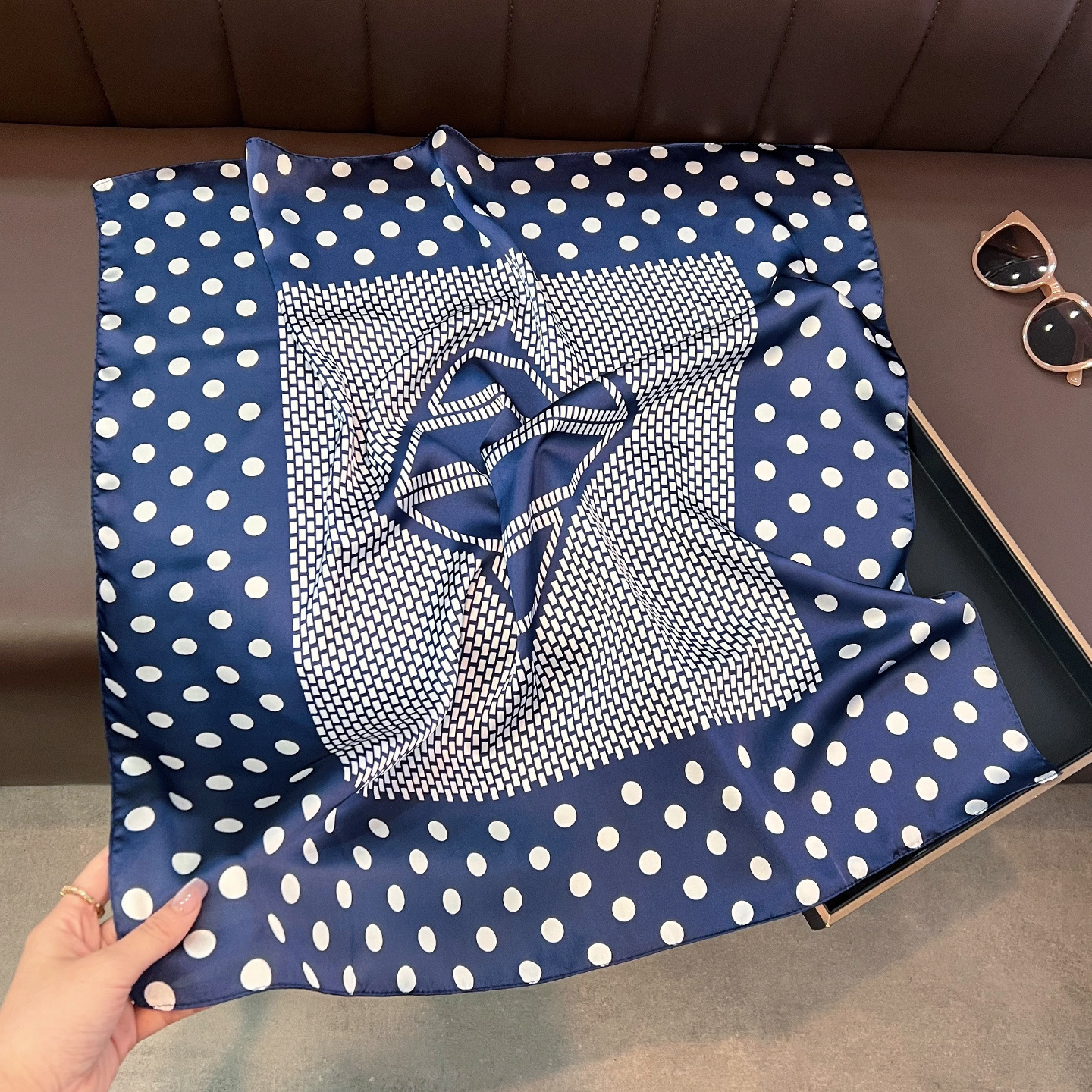 New small square silk women's polka dot summer sun-protective neck scarf, perfect for pairing with shirts, hairbands, or as a thin scarf - view 4