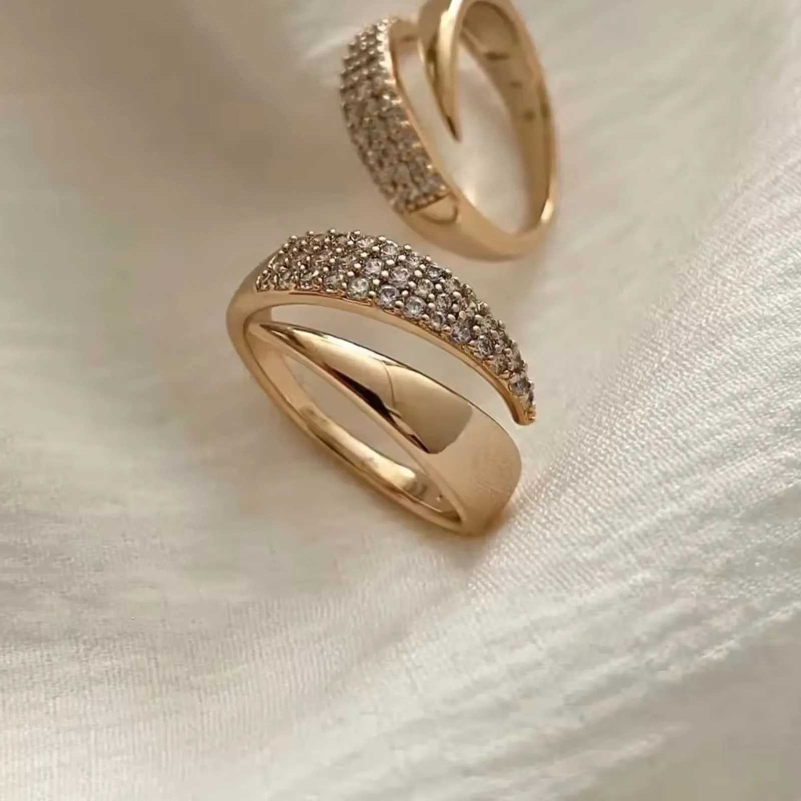 Gold 18 K Band Rings Plated Sun Rings for Women Natural Stone Inlaid in Hollow Metal Texture Ring Trendy Jewelry N260924 - view 5