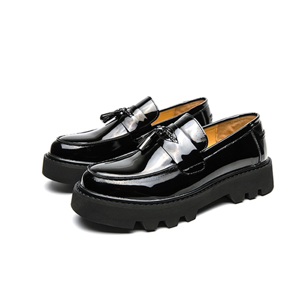 Men's leather shoes, patent leather, business casual shoes, formal business leather shoes, British style, Su style, thick soled, pointed toe, fas - view 3