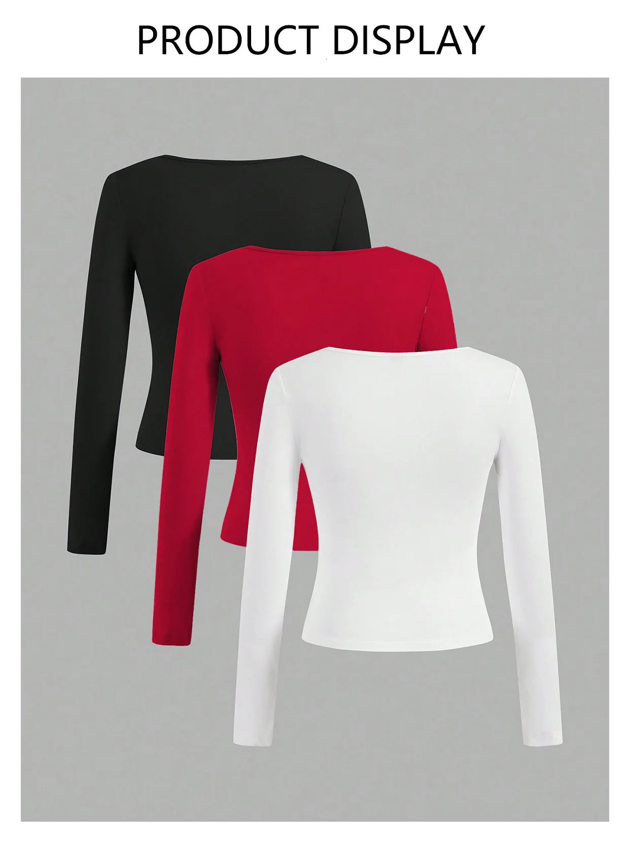 Women's long-sleeved shirt exposed top autumn fashion solid color square collar basic T-shirt Y2k clothing 260920 - view 6