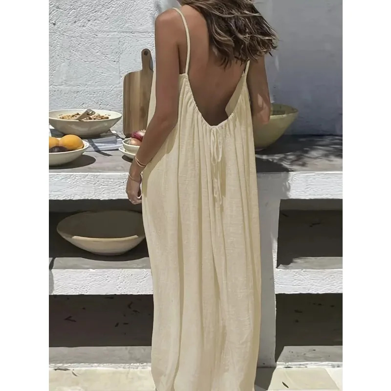 2026 Loose-Fit Spaghetti Strap Dress Women's Casual Homewear Summer Dress Solid-Color Vacation Cool Homewear 260922 - view 7