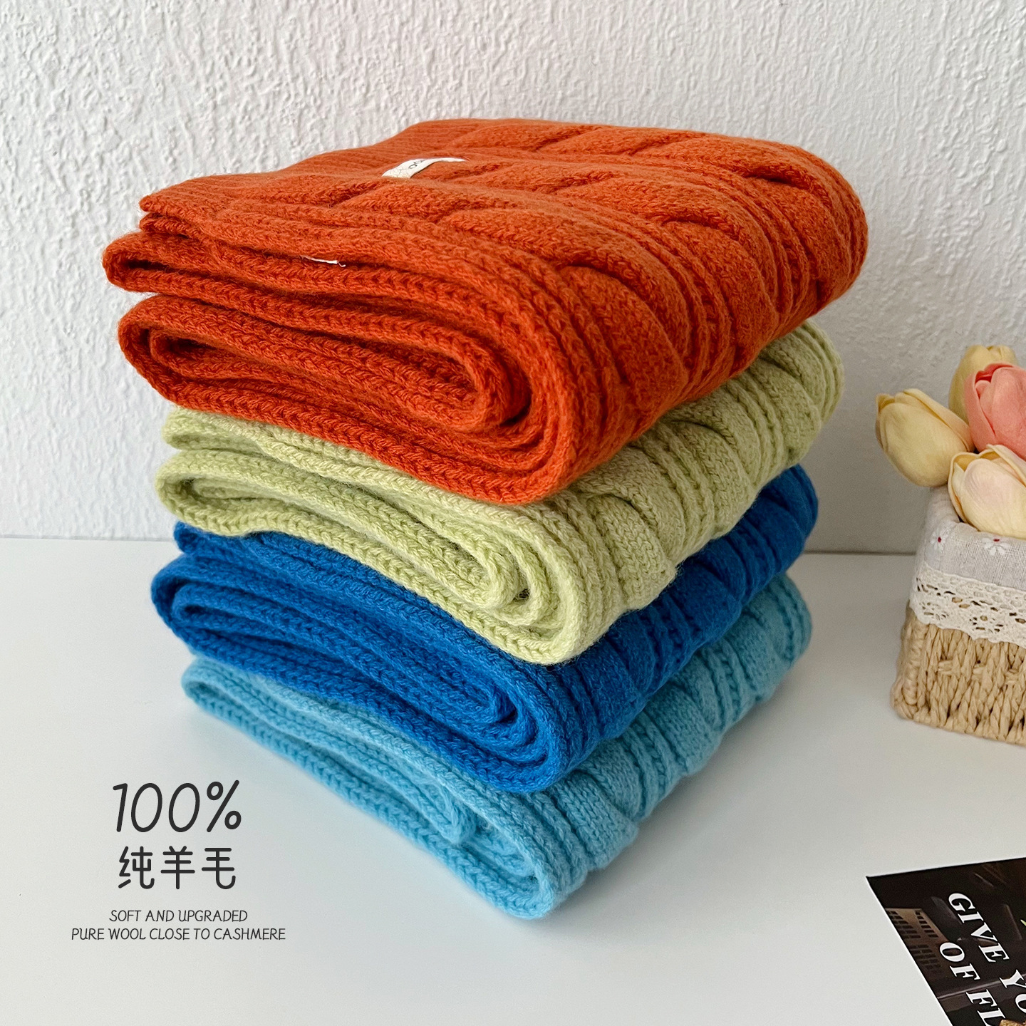 Korea's 2026 new model 100% wool simple solid color knitted scarf, versatile students, unisex, warm neck warmer for autumn and winter - view 3