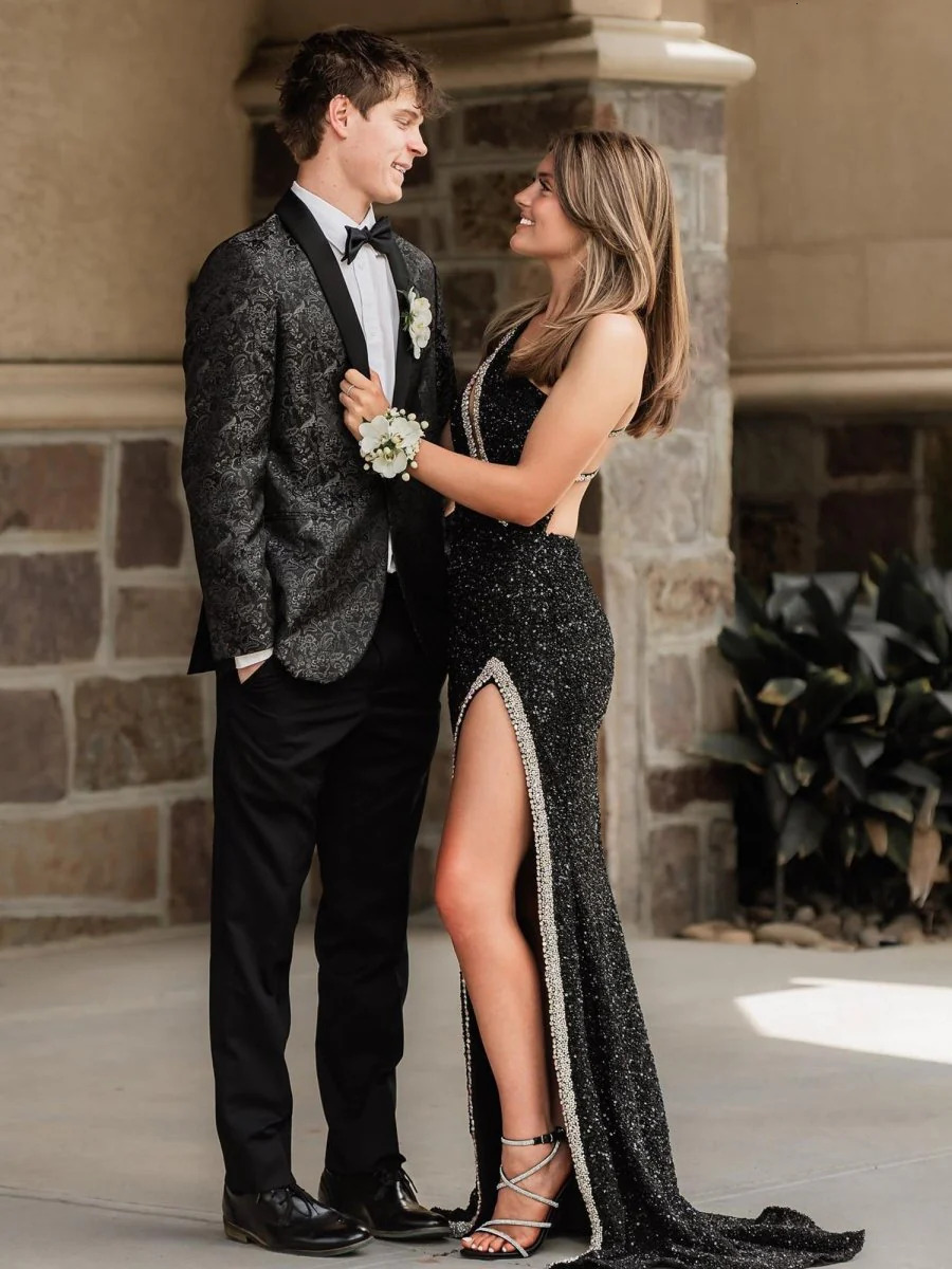 Customized Mermaid Black Shining 3D Water Diamond Women's Evening Sexy One Shoulder Side Split Formal Occasion Ball Dress - view 5