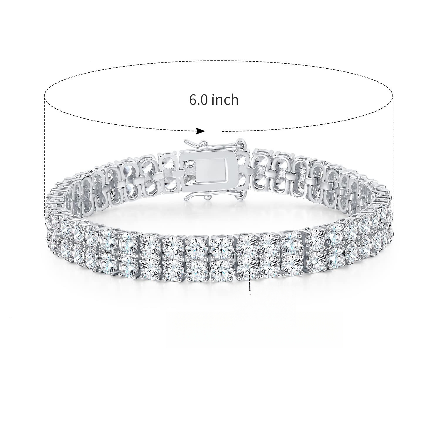 Sparkling two Row Round Moissanite Bracelet 925 Sterling Silver Iced Tennis Link Bracelet Daily Wear Fashion Jewelry - view 7