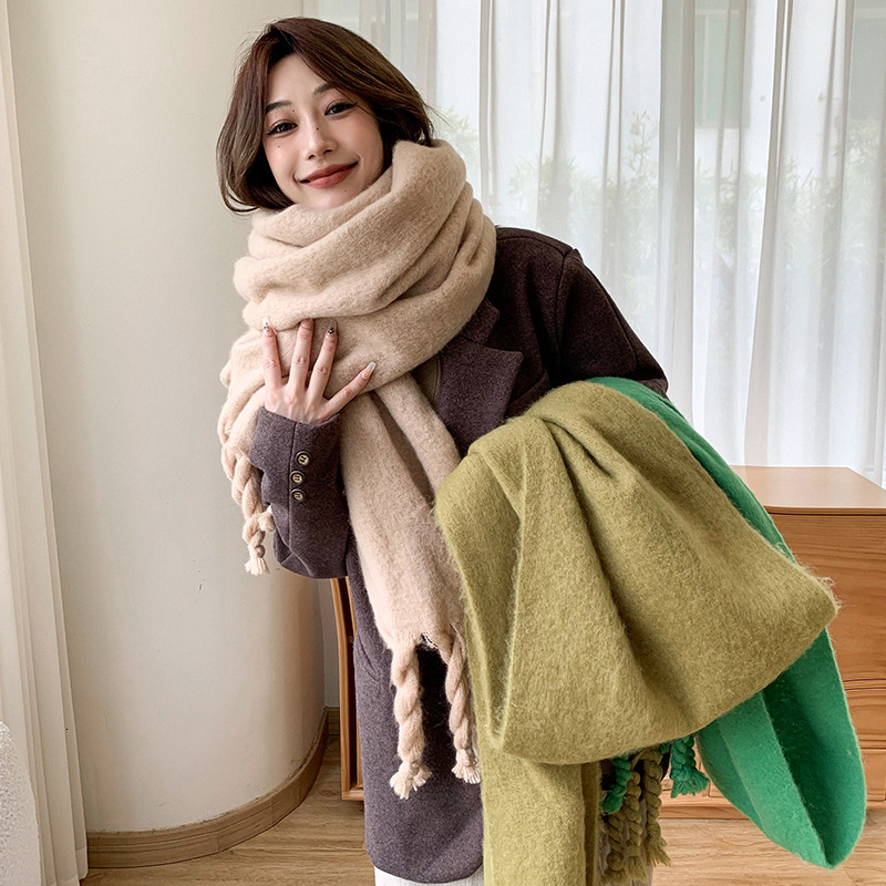 Clearance Zhao Liying Same Autumn Winter Warm Soft Solid Color Scarf Korean Version Ins Style Braided Loop Shawl Neck Warmer - view 3