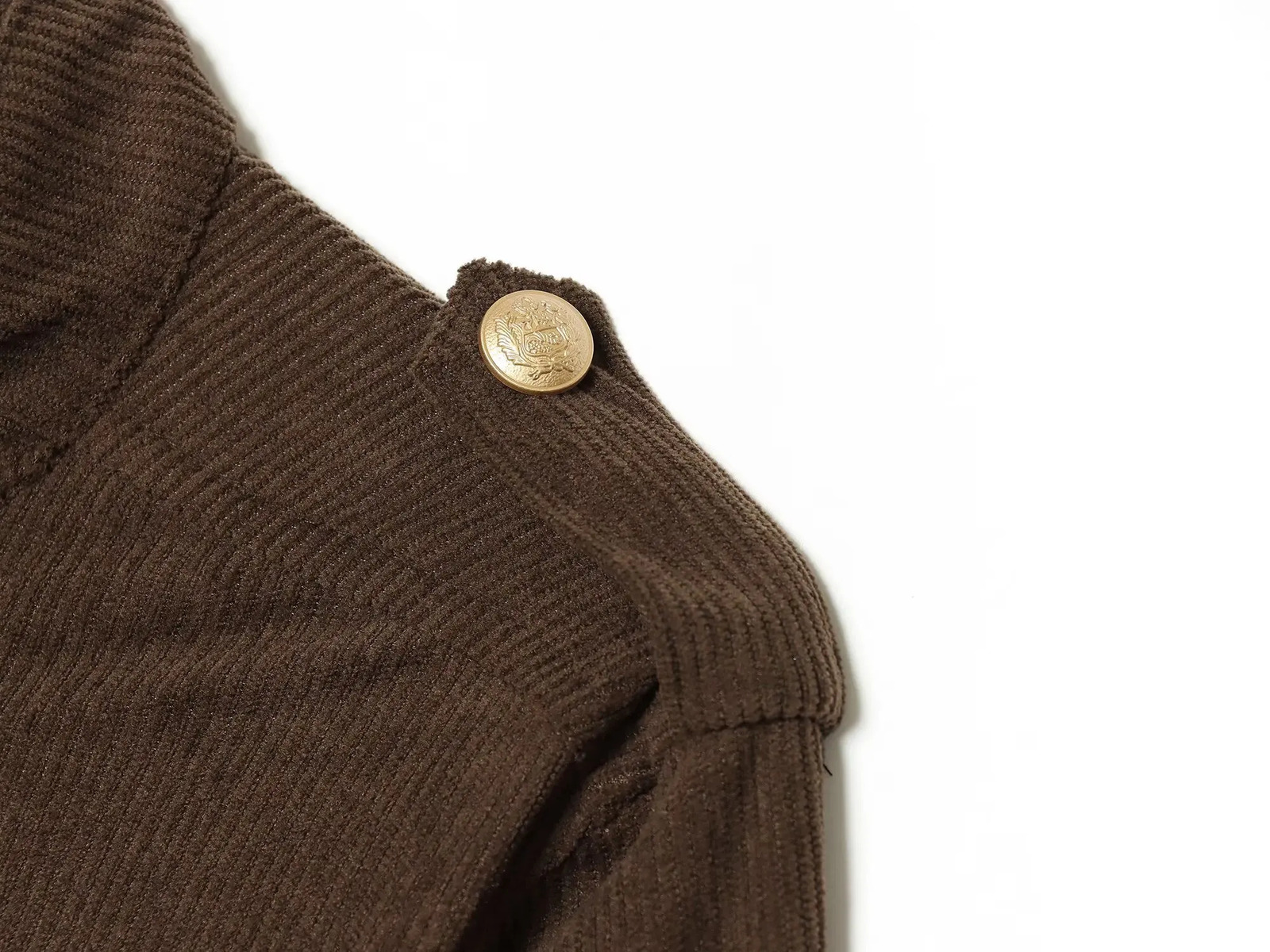 BSAY Cropped Napoleon Military Jacket Women Stand Collar Double Breasted Metal Buttons Corduroy Slim Fitted Vintage Outerwear 260924 - view 6