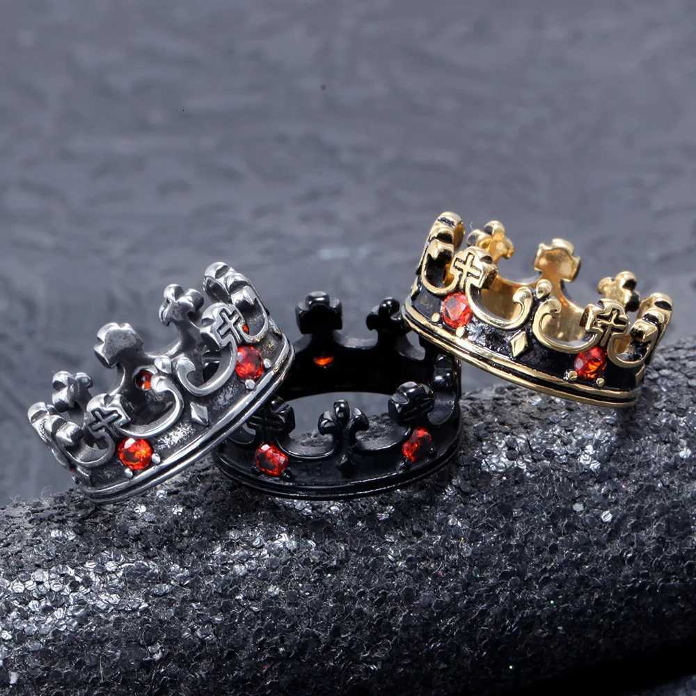 Steel Stainless Band Royal Rings Crown Luxury Rhinestone Man Rings Creativity Simple Punk for Male Boyfriend Fashion Jewelry Gift N260924 - view 3