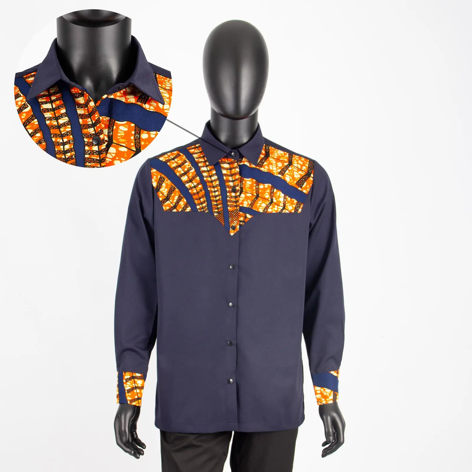 African Shirts for Man Print Clothing Dashiki Tops Ankara Formal Men Shirt Full Sleeve Stand Neck Slim Fit Suit Shirts A2212010 260922 - view 3