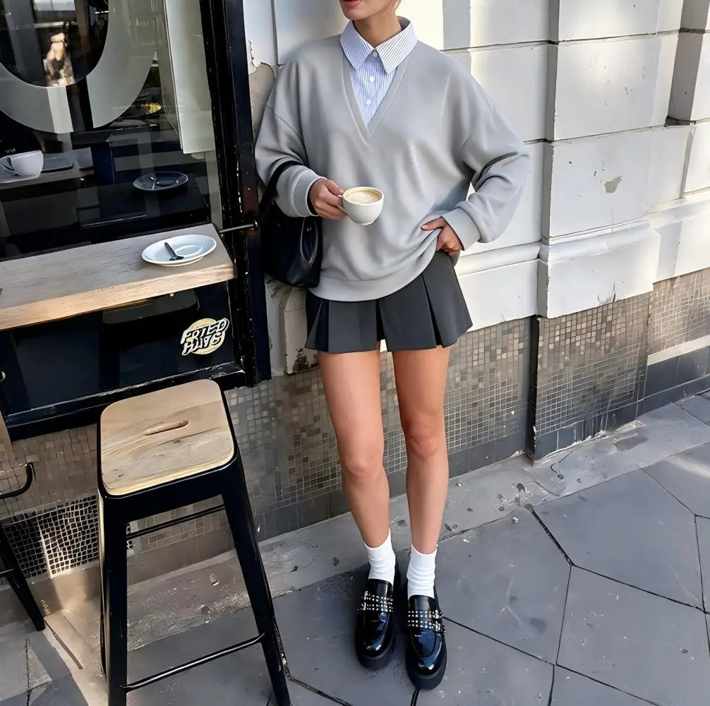 Women Two Piece Lapel Half Placket Sweatshirt 2026 Lazy Casual Long Sleeve Pullover Tops 260924