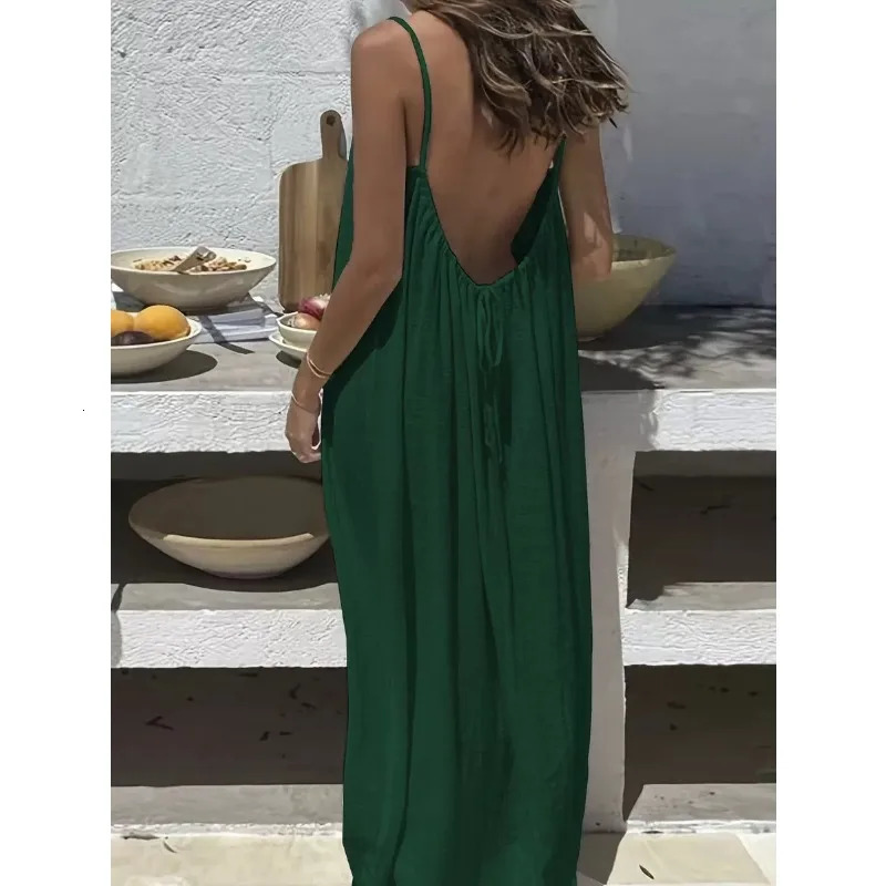 2026 Loose-Fit Spaghetti Strap Dress Women's Casual Homewear Summer Dress Solid-Color Vacation Cool Homewear 260922 - view 6
