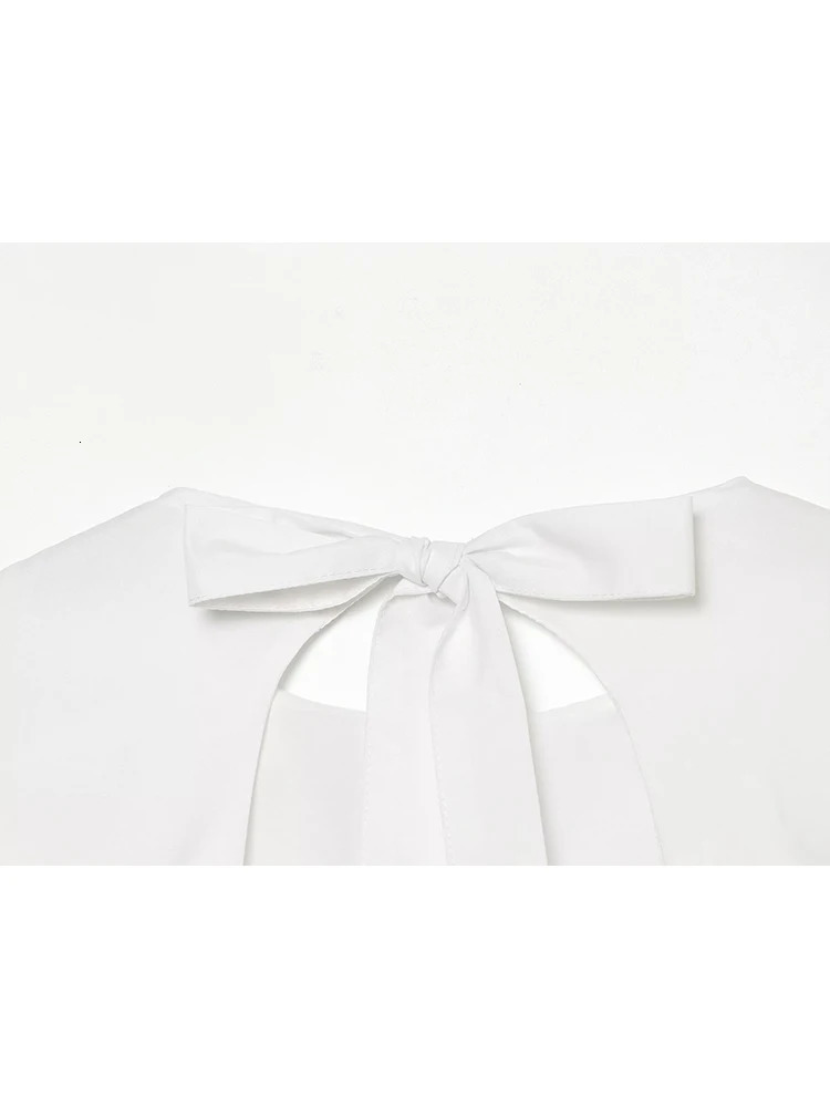 TFMLN Chic Women Blouse Round Neck Short Puff Sleeve Bow Decoration Folds Solid Shirts Fashion 2026 Summer Holiday Blouse 260924 - view 6