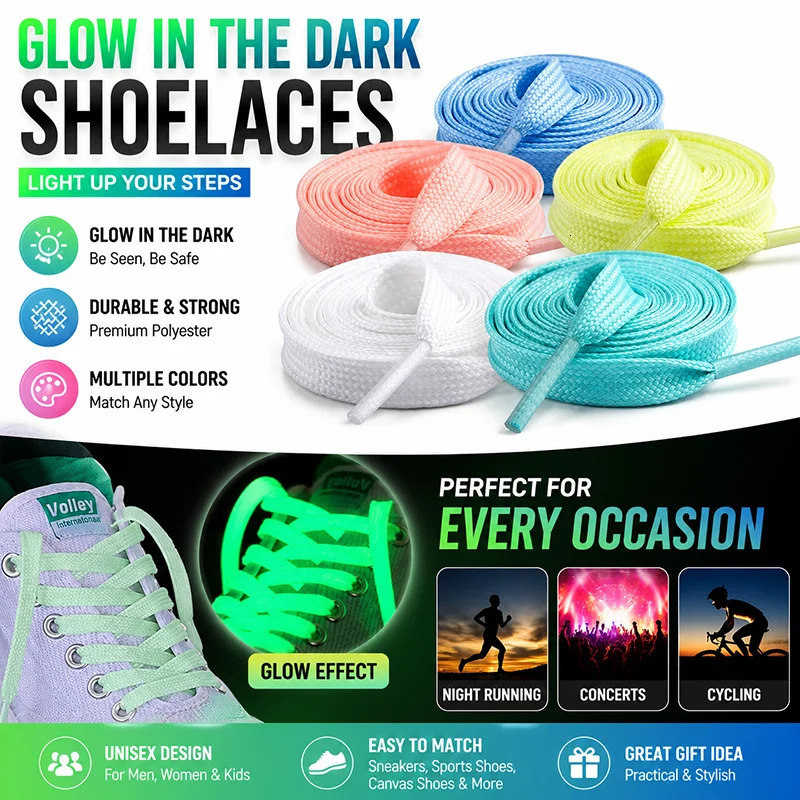 1Pair 120cm Luminous Shoelaces Flat Laces Fashion Sneakers Elastin Shoe Laces Color Fluorescent Shoestrings Shoe Accessories 260924