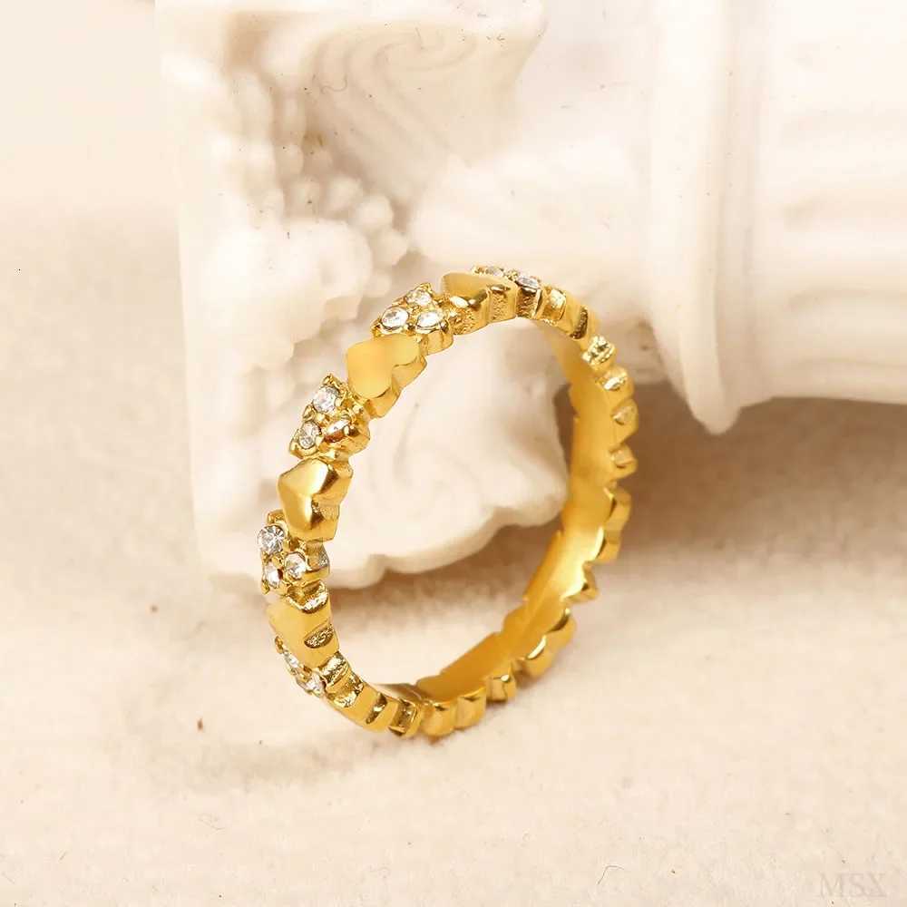 Stainless Minimalist Band Steel Rings Heart Love Hollow Ring for Women Inlaid Zircon Rings Gold Color Waterproof Romantic Fashion Jewelry N260924 - view 6