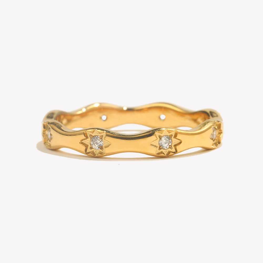 Rhinestone E.B.belle Band Eight Rings Awn Star Wave Shape Ring Stainless Steel 18k Gold Plated Exquisite Women Jewelry For Party Dating N260924