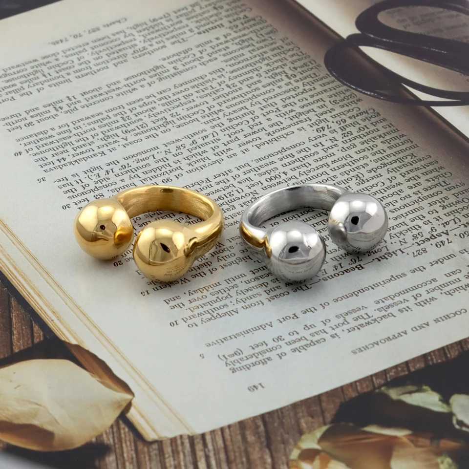 Stainless New Design Band Rings Steel Heavy Geometric Bead Ring For Women Fashion Jewelry Party Gift N260924