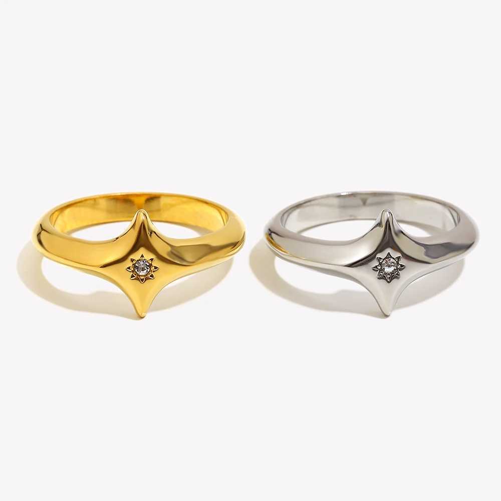 Star Band Rings E.B.belle Four-pointed Zircon Ring Stainless Steel Minimalist Style Creative Personalized Jewelry For Women Accessories N260924
