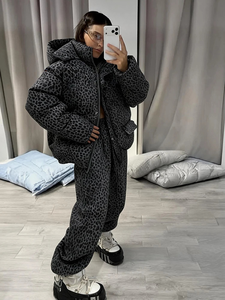 Urban Solid Women Stripe Padded Coat Pant Set Casual Full Sleeve Hooded Zipper Jacket Elastic Waist Pant 2026 Winter Lady Suits 260922