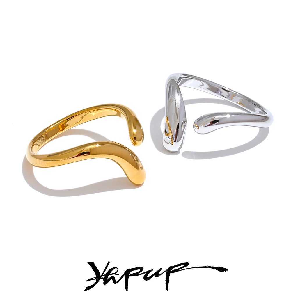 Minimalist Yhpup Band New Rings Style Stainless Steel Open Chic Adjustable Ring Fashion Thin Finger Korean High Quality Jewelry 18K Golden N260924 - view 3