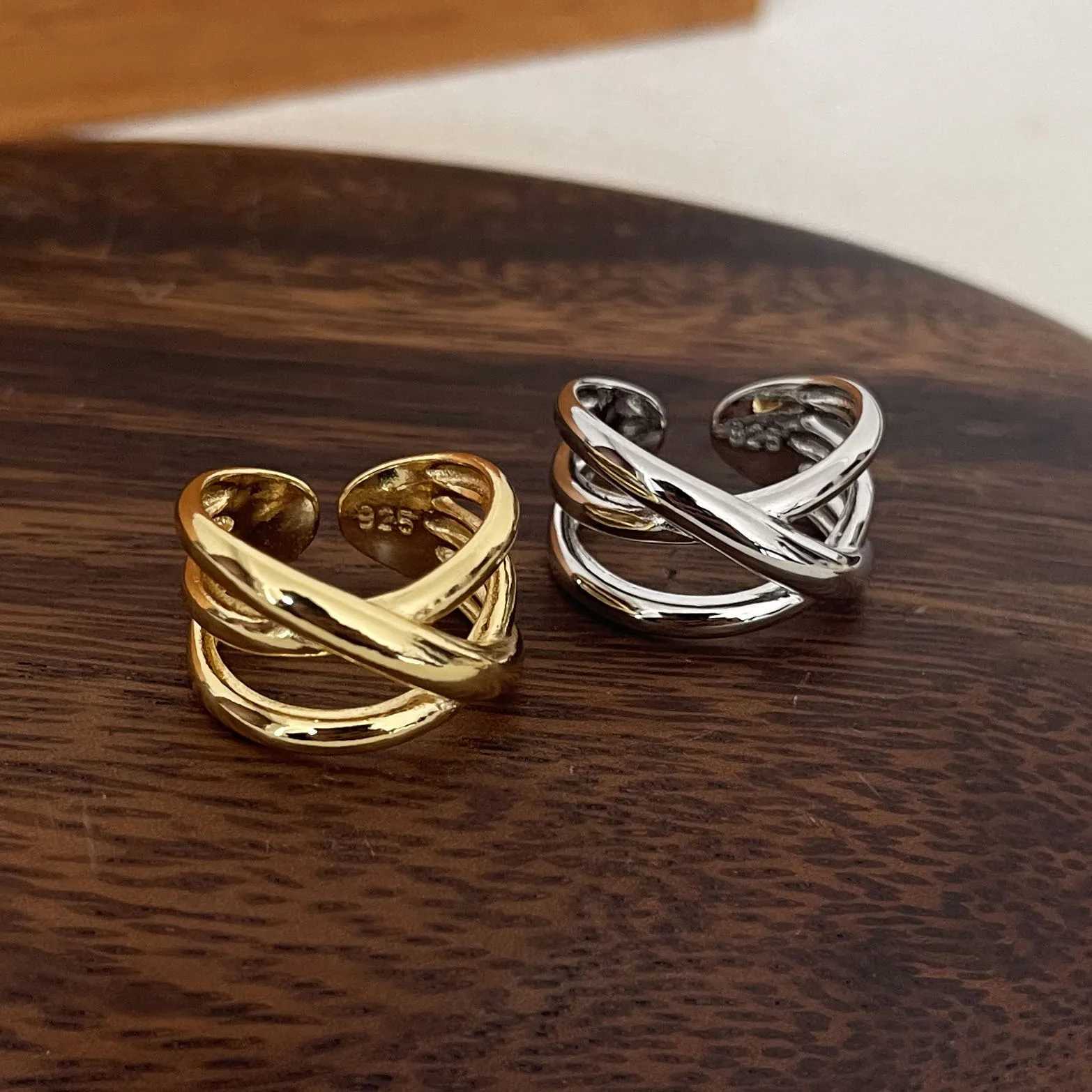 Silver Band Sterling Rings 925 Rings For Women Men Fine Jewelry Finger Adjustable Open Gold Cross Ring For Party Birthday Gift N260924 - view 3