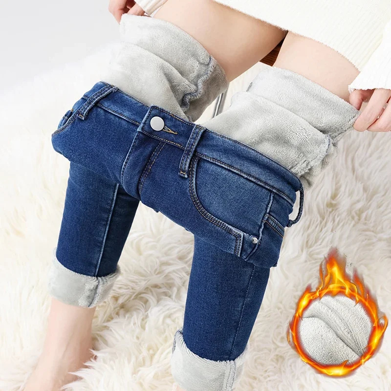 Women's Fleece Warm Winter Jeans Thicken Elastic Skinny Pencil Pants Fashion Korean Slim Plush Thermal Leggings Trousers 260922 - view 6