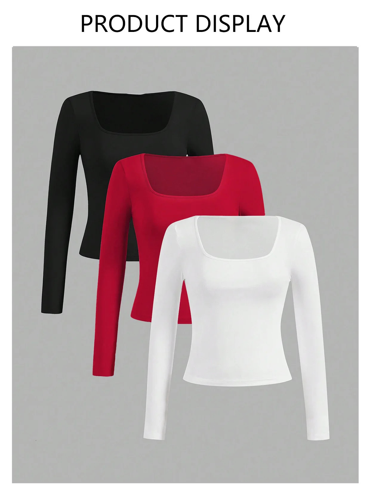 Women's long-sleeved shirt exposed top autumn fashion solid color square collar basic T-shirt Y2k clothing 260920 - view 5