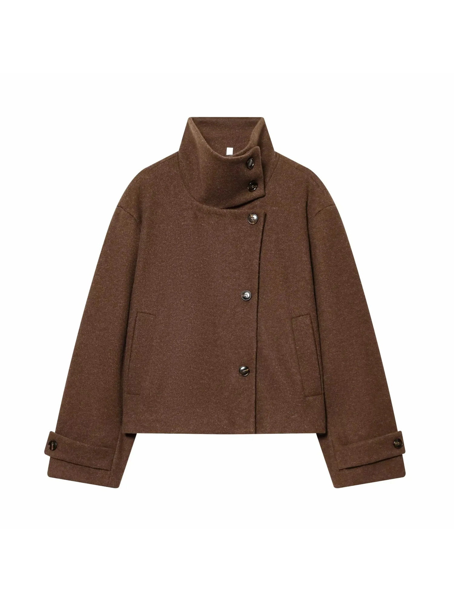 Women Vintage Stand Collar Breasted Long Sleeve Casual Woolen Coat Ladies Retro Long Sleeve Pockets Jacket Tops 260922 - view 5